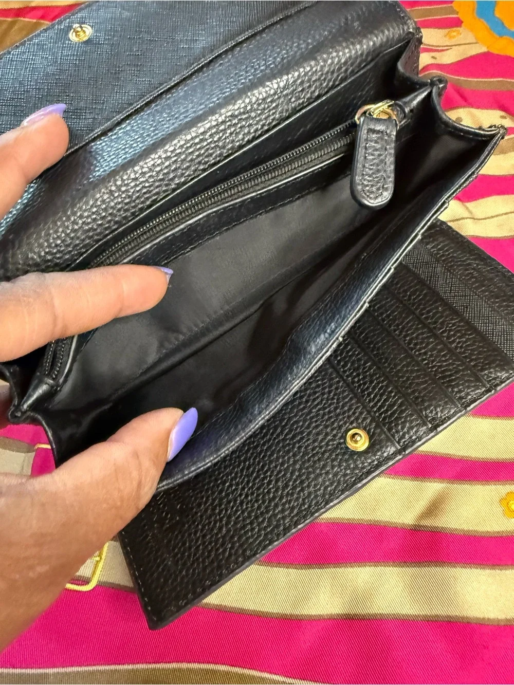 Vivienne Westwood Black Textured Envelope Wallet with Gold Orb Logo